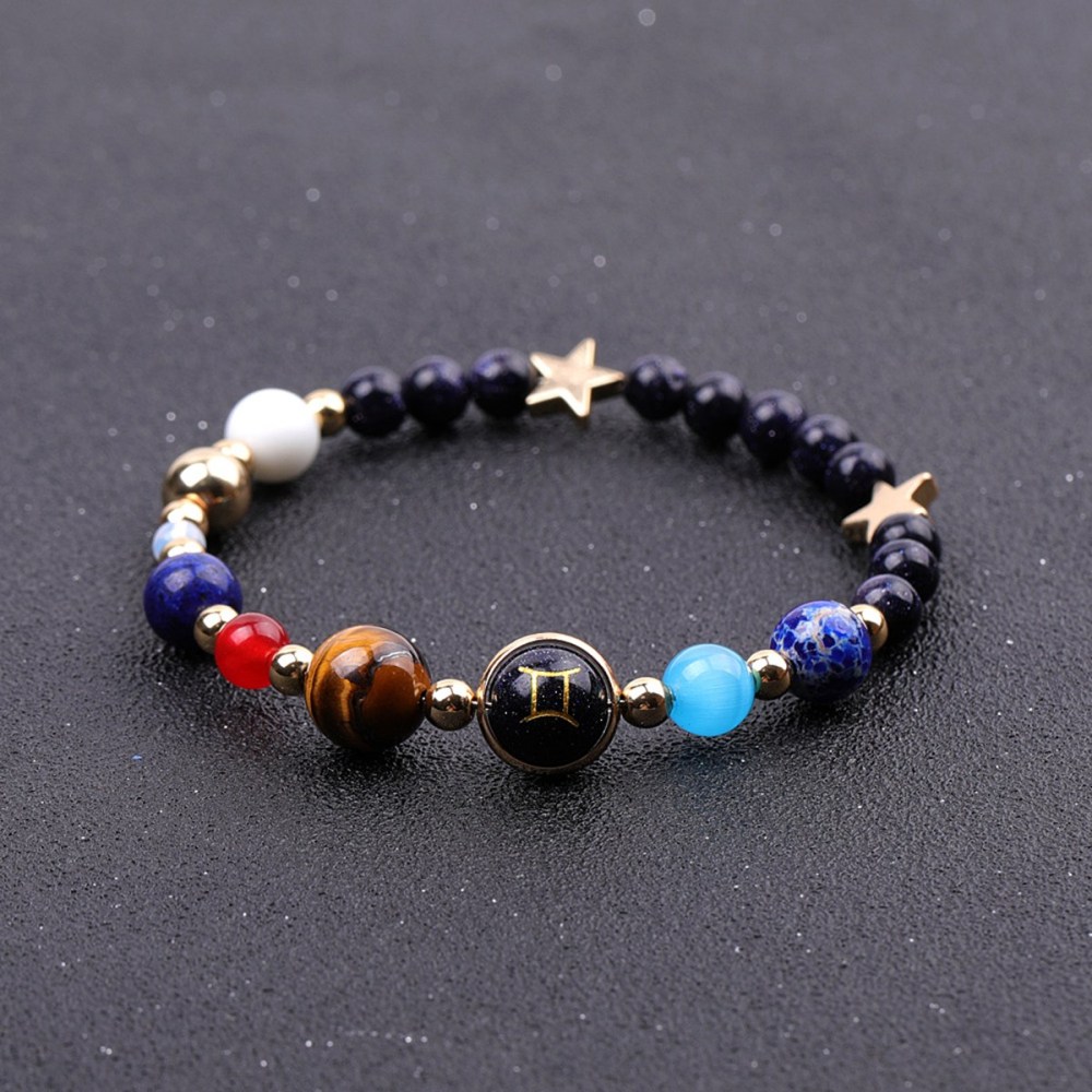 6MM Blue Goldstone Zodiac Bracelets for Women Men 12 Constellations Healing Crystal Stretch Solar Bracelet Zodiac Sign Horoscope Spiritual Jewelry Birthday Gift
