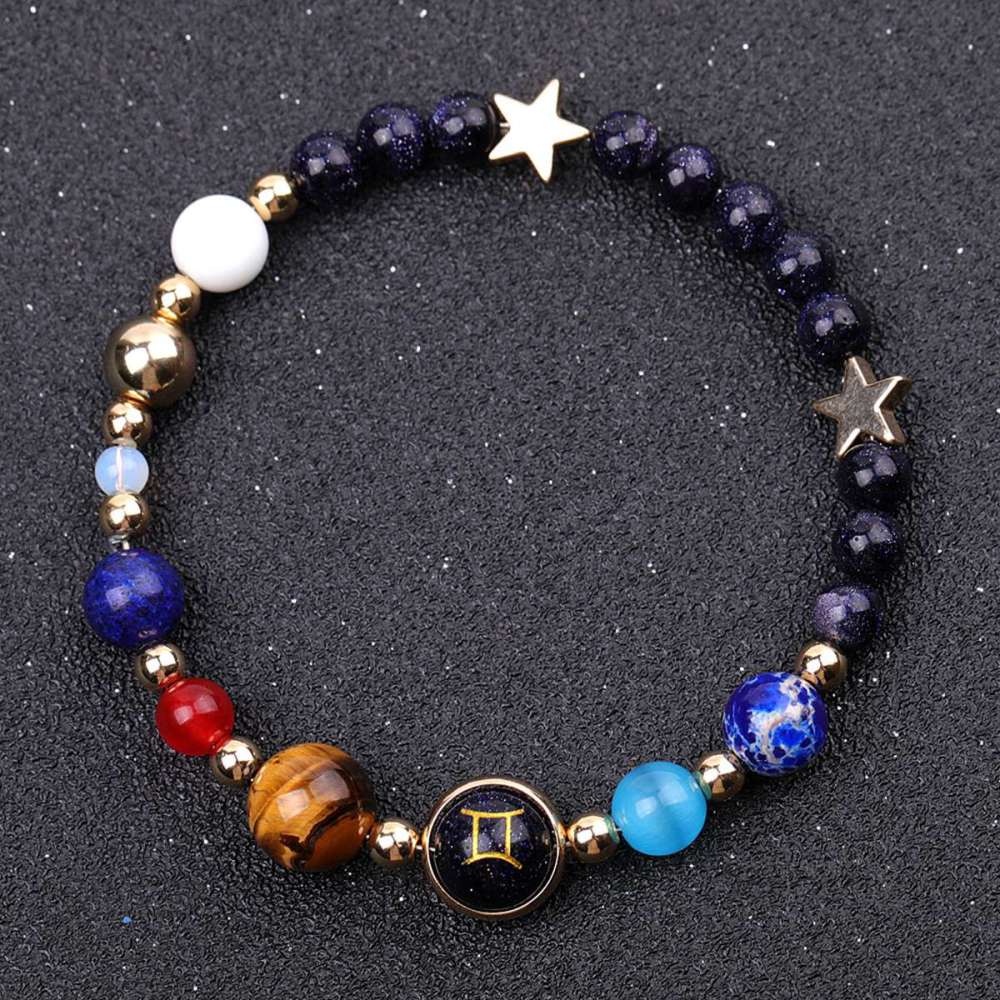 6MM Blue Goldstone Zodiac Bracelets for Women Men 12 Constellations Healing Crystal Stretch Solar Bracelet Zodiac Sign Horoscope Spiritual Jewelry Birthday Gift