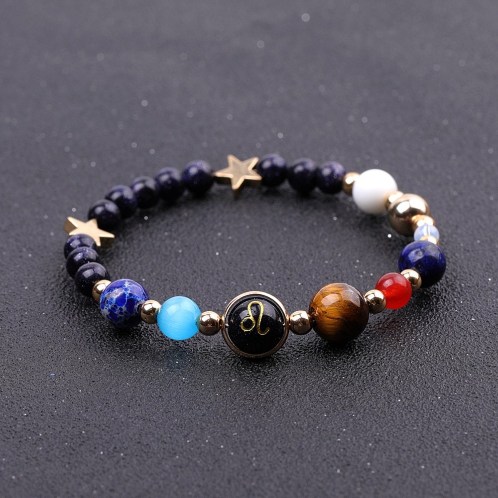 6MM Blue Goldstone Zodiac Bracelets for Women Men 12 Constellations Healing Crystal Stretch Solar Bracelet Zodiac Sign Horoscope Spiritual Jewelry Birthday Gift