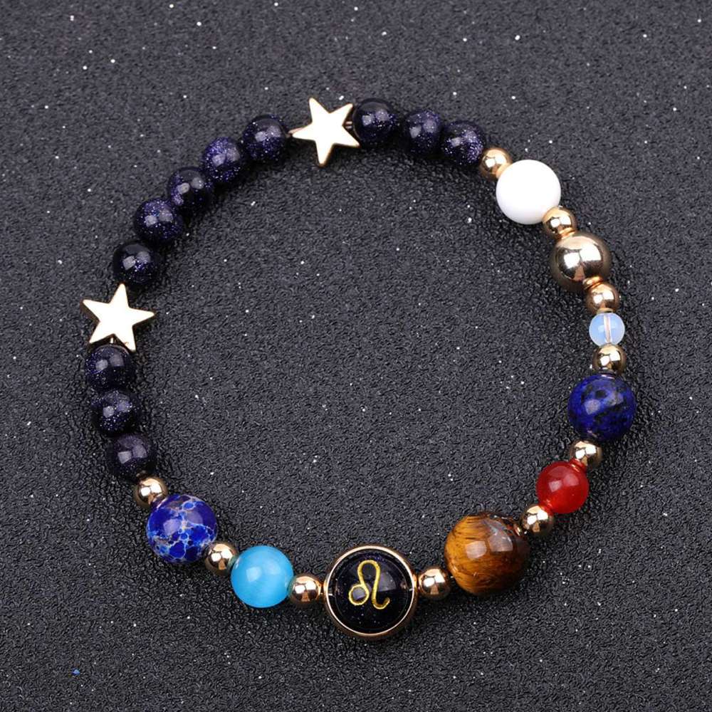 6MM Blue Goldstone Zodiac Bracelets for Women Men 12 Constellations Healing Crystal Stretch Solar Bracelet Zodiac Sign Horoscope Spiritual Jewelry Birthday Gift