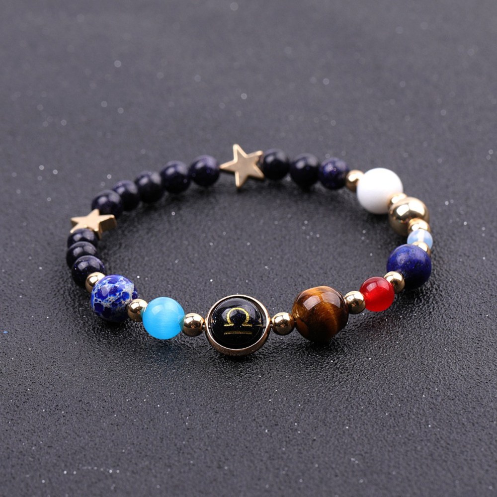 6MM Blue Goldstone Zodiac Bracelets for Women Men 12 Constellations Healing Crystal Stretch Solar Bracelet Zodiac Sign Horoscope Spiritual Jewelry Birthday Gift