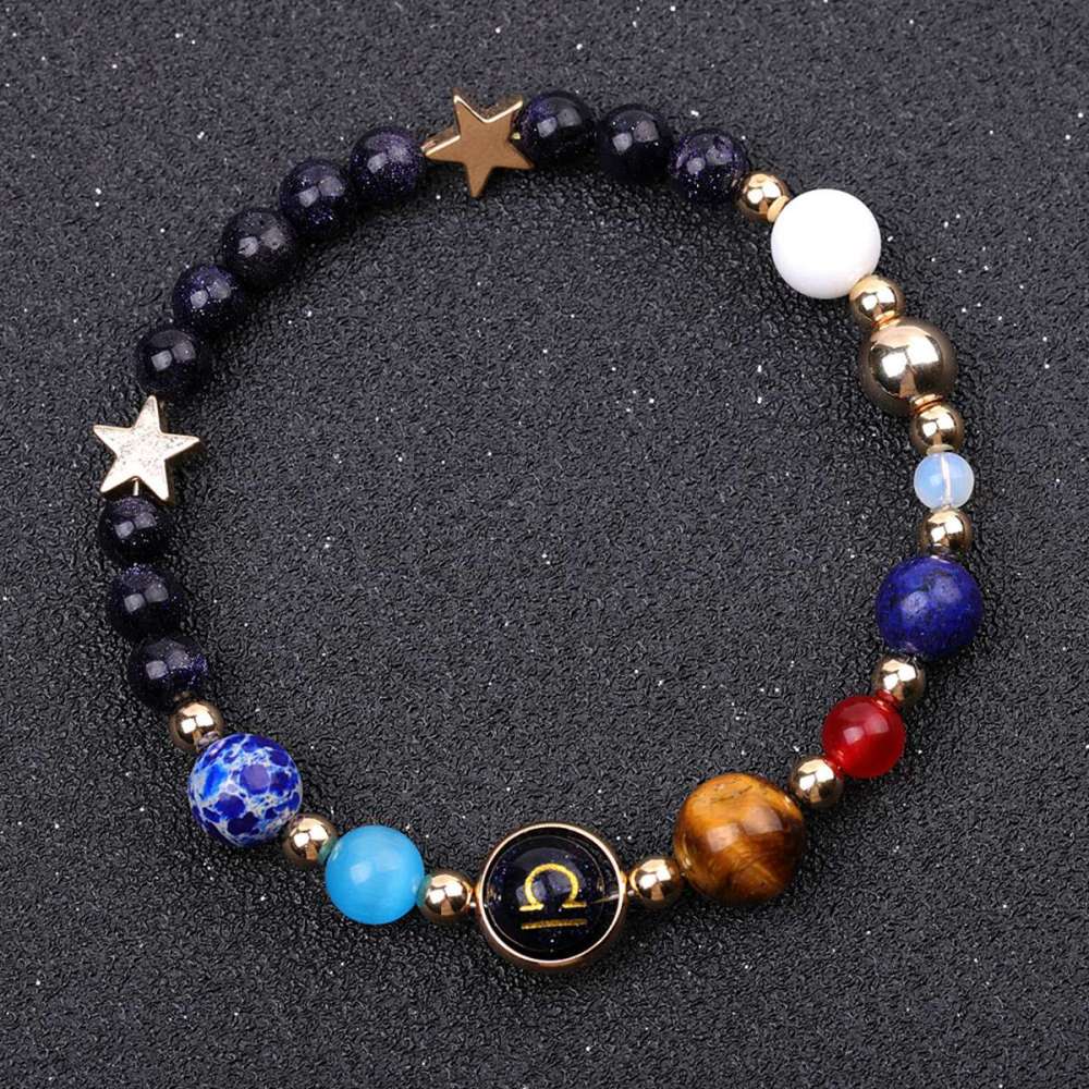 6MM Blue Goldstone Zodiac Bracelets for Women Men 12 Constellations Healing Crystal Stretch Solar Bracelet Zodiac Sign Horoscope Spiritual Jewelry Birthday Gift