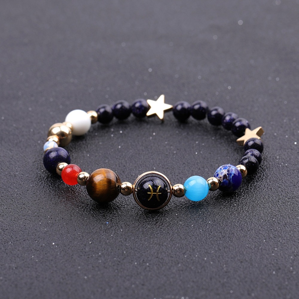 6MM Blue Goldstone Zodiac Bracelets for Women Men 12 Constellations Healing Crystal Stretch Solar Bracelet Zodiac Sign Horoscope Spiritual Jewelry Birthday Gift