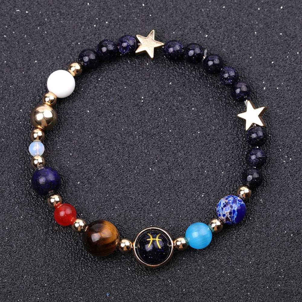 6MM Blue Goldstone Zodiac Bracelets for Women Men 12 Constellations Healing Crystal Stretch Solar Bracelet Zodiac Sign Horoscope Spiritual Jewelry Birthday Gift