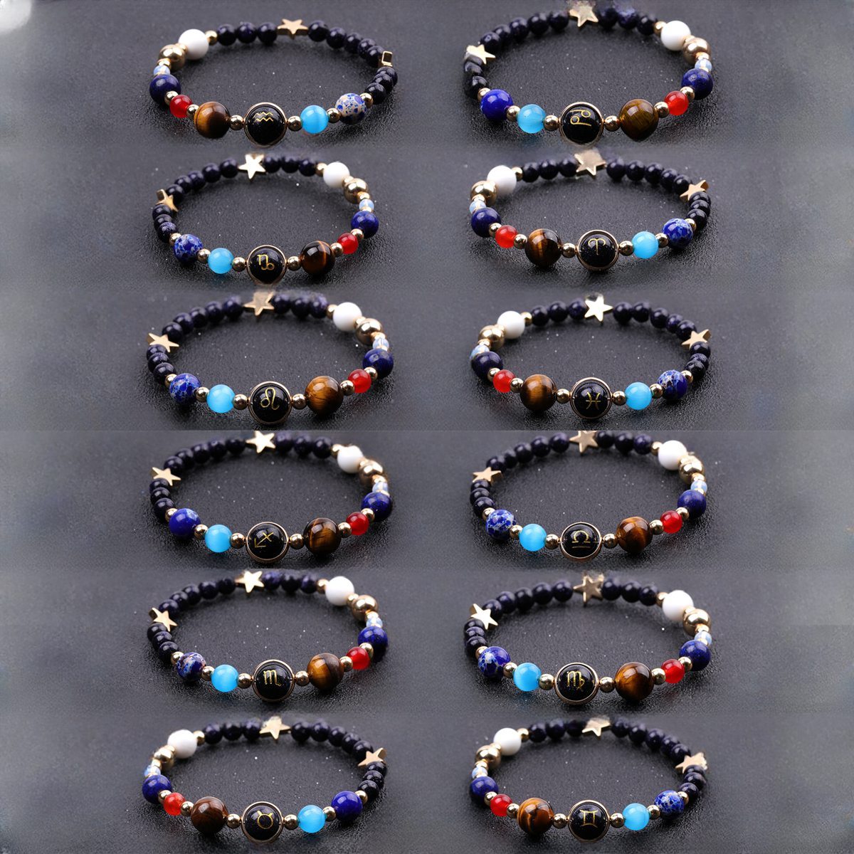 6MM Blue Goldstone Zodiac Bracelets for Women Men 12 Constellations Healing Crystal Stretch Solar Bracelet Zodiac Sign Horoscope Spiritual Jewelry Birthday Gift