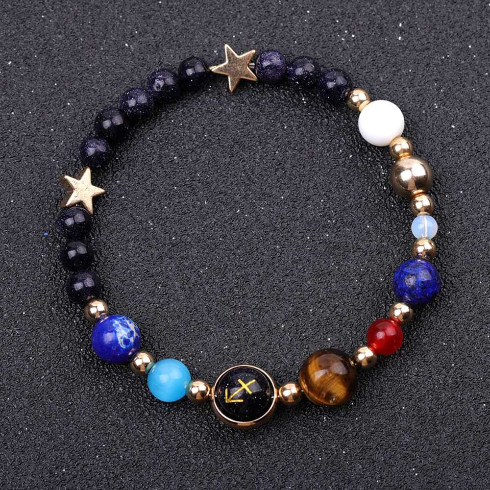 6MM Blue Goldstone Zodiac Bracelets for Women Men 12 Constellations Healing Crystal Stretch Solar Bracelet Zodiac Sign Horoscope Spiritual Jewelry Birthday Gift