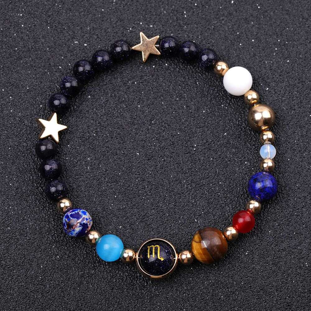 6MM Blue Goldstone Zodiac Bracelets for Women Men 12 Constellations Healing Crystal Stretch Solar Bracelet Zodiac Sign Horoscope Spiritual Jewelry Birthday Gift