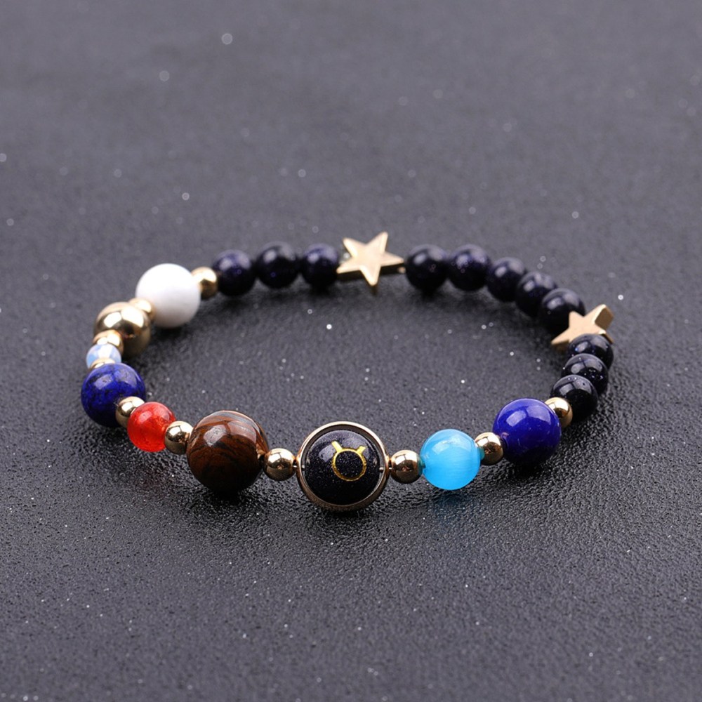 6MM Blue Goldstone Zodiac Bracelets for Women Men 12 Constellations Healing Crystal Stretch Solar Bracelet Zodiac Sign Horoscope Spiritual Jewelry Birthday Gift