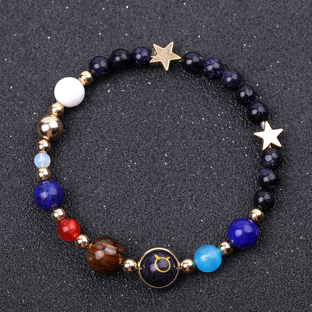 6MM Blue Goldstone Zodiac Bracelets for Women Men 12 Constellations Healing Crystal Stretch Solar Bracelet Zodiac Sign Horoscope Spiritual Jewelry Birthday Gift