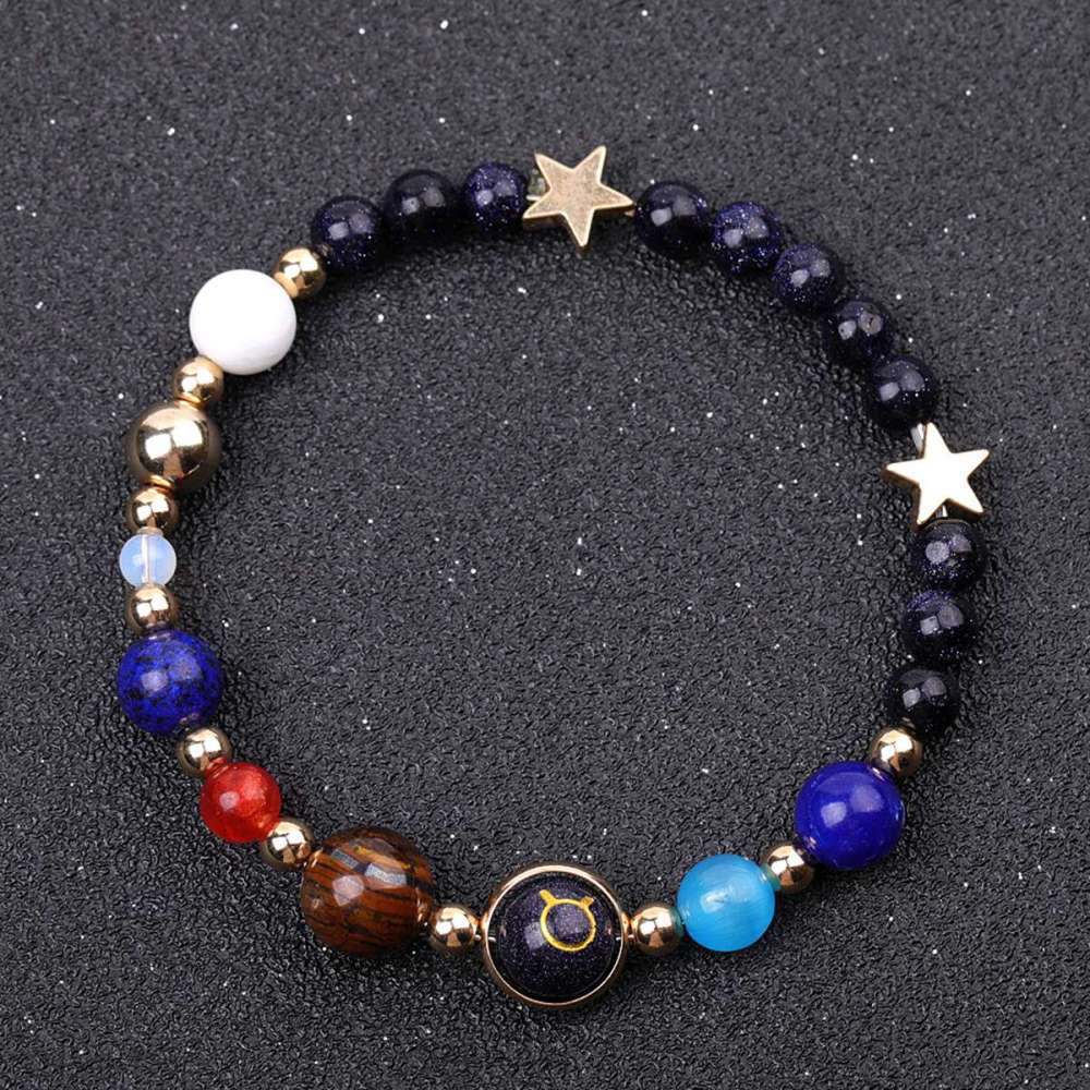 6MM Blue Goldstone Zodiac Bracelets for Women Men 12 Constellations Healing Crystal Stretch Solar Bracelet Zodiac Sign Horoscope Spiritual Jewelry Birthday Gift