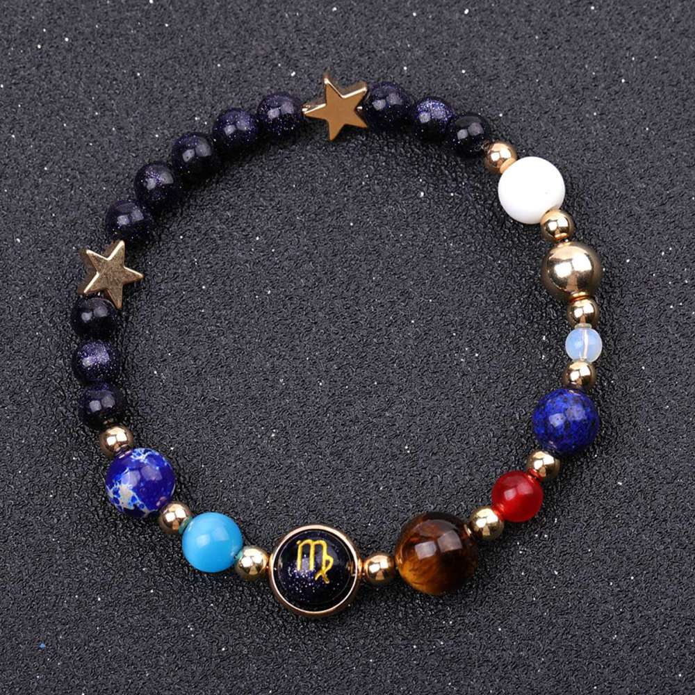 6MM Blue Goldstone Zodiac Bracelets for Women Men 12 Constellations Healing Crystal Stretch Solar Bracelet Zodiac Sign Horoscope Spiritual Jewelry Birthday Gift