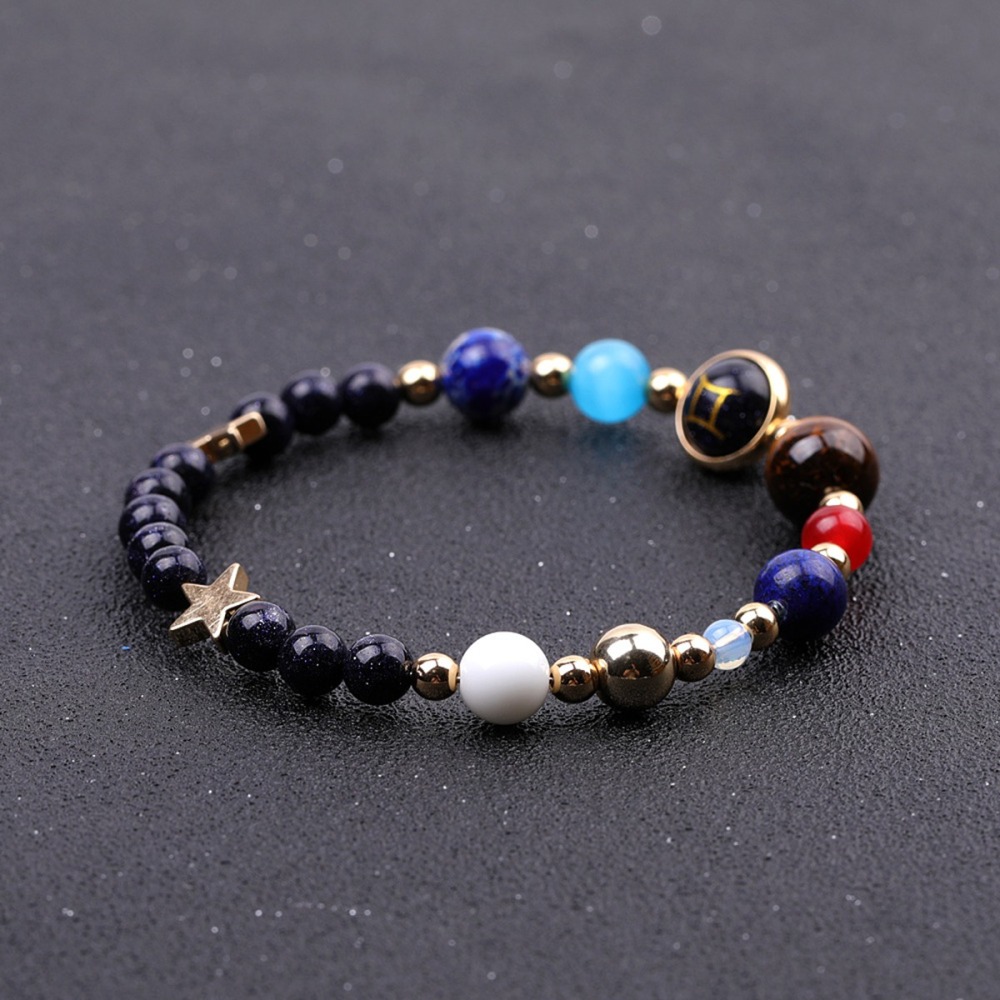 6MM Blue Goldstone Zodiac Bracelets for Women Men 12 Constellations Healing Crystal Stretch Solar Bracelet Zodiac Sign Horoscope Spiritual Jewelry Birthday Gift