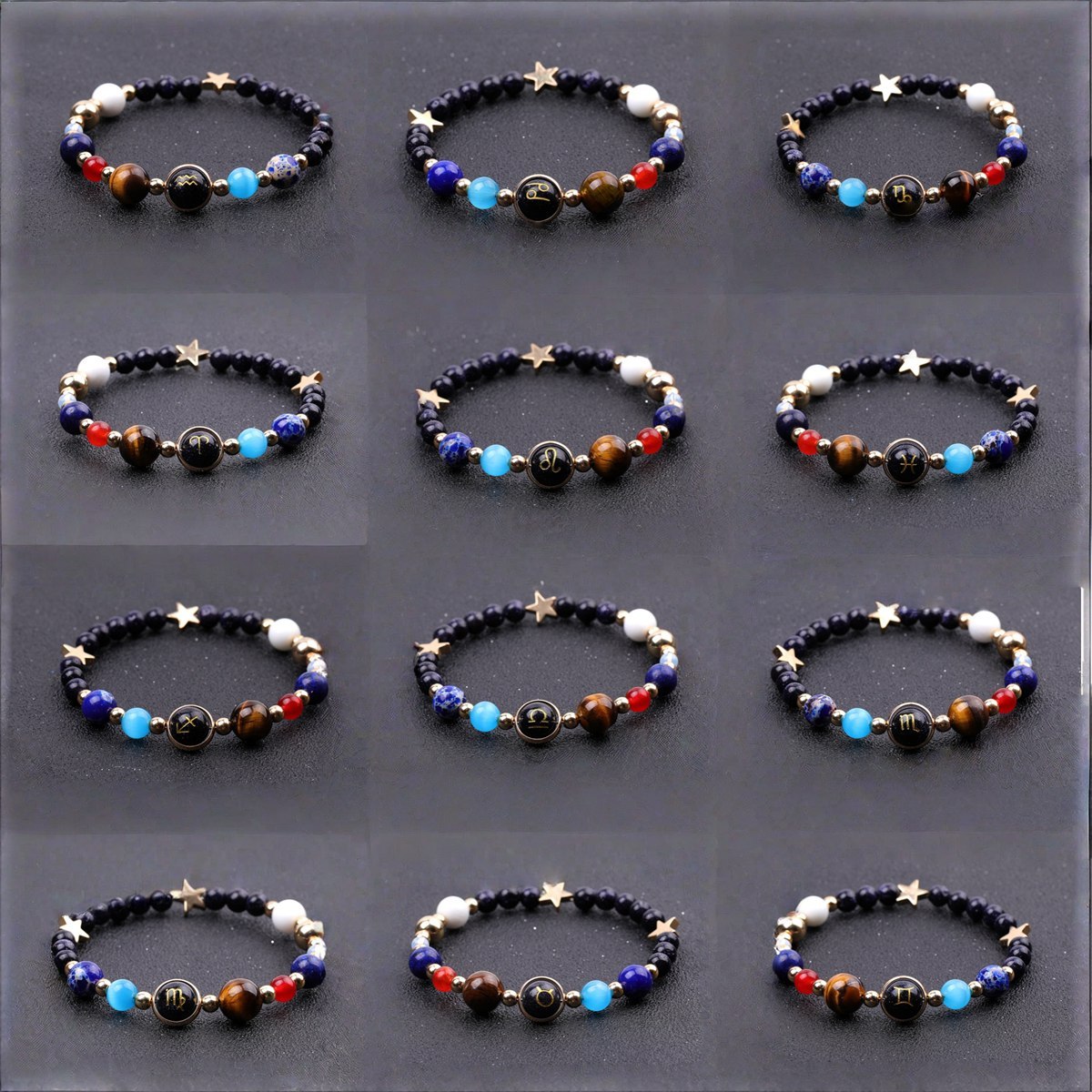 6MM Blue Goldstone Zodiac Bracelets for Women Men 12 Constellations Healing Crystal Stretch Solar Bracelet Zodiac Sign Horoscope Spiritual Jewelry Birthday Gift