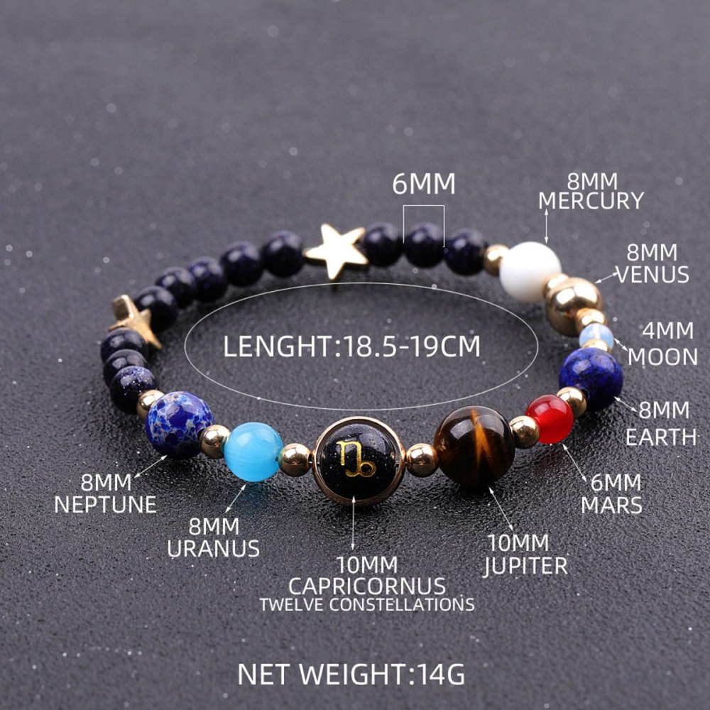 6MM Blue Goldstone Zodiac Bracelets for Women Men 12 Constellations Healing Crystal Stretch Solar Bracelet Zodiac Sign Horoscope Spiritual Jewelry Birthday Gift