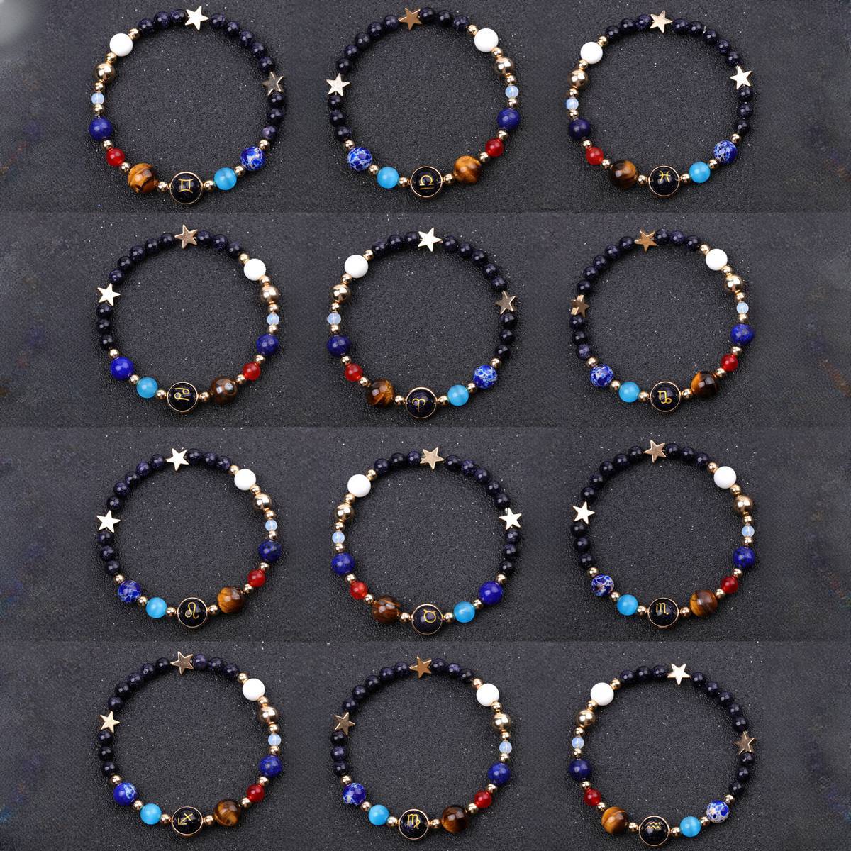 6MM Blue Goldstone Zodiac Bracelets for Women Men 12 Constellations Healing Crystal Stretch Solar Bracelet Zodiac Sign Horoscope Spiritual Jewelry Birthday Gift