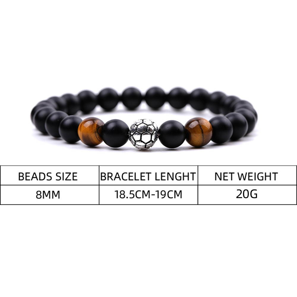 Silver Football Matte Black Onyx 8MM Round Beads Bracelets for Women Men