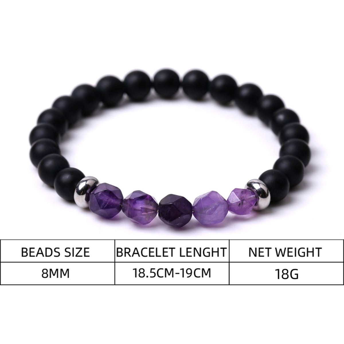 Facet Stone Beads 8MM  Matte Black Onyx Bracelets for Women Men