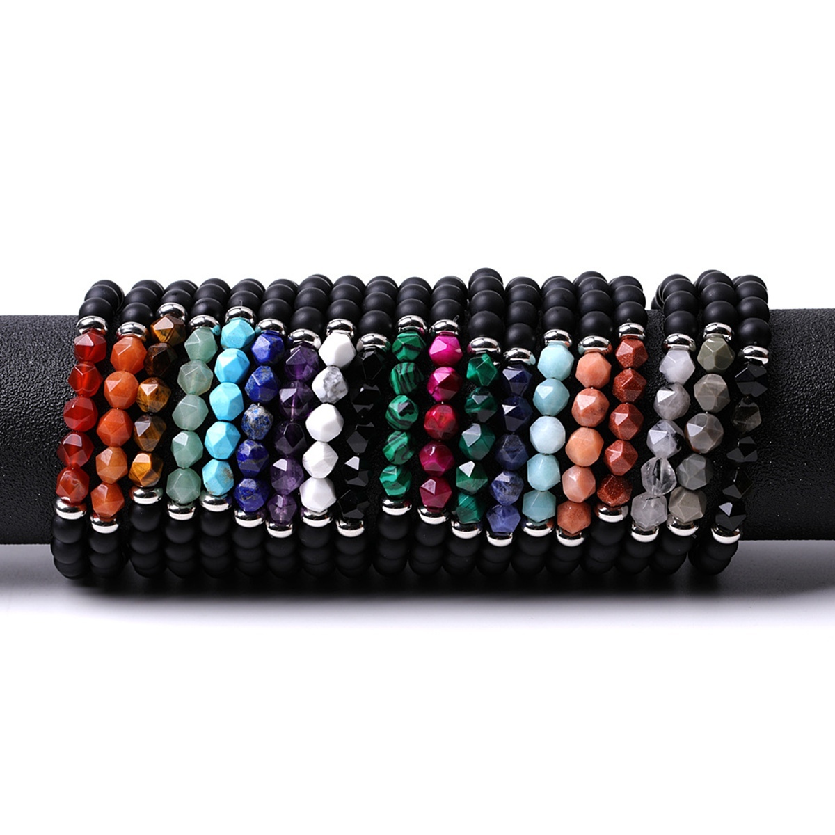 Facet Stone Beads 8MM  Matte Black Onyx Bracelets for Women Men