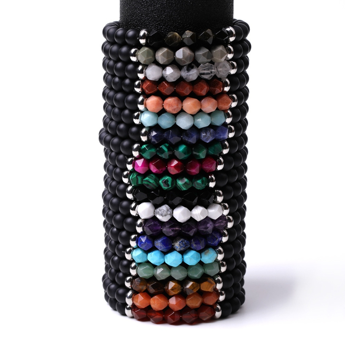 Facet Stone Beads 8MM  Matte Black Onyx Bracelets for Women Men