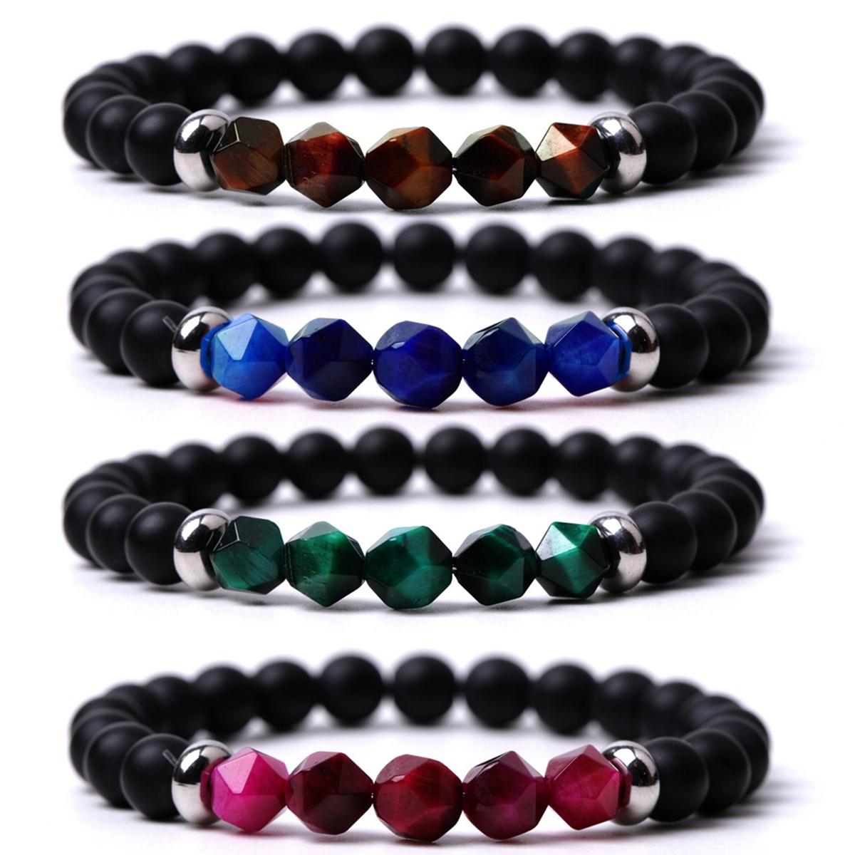 Facet Stone Beads 8MM  Matte Black Onyx Bracelets for Women Men