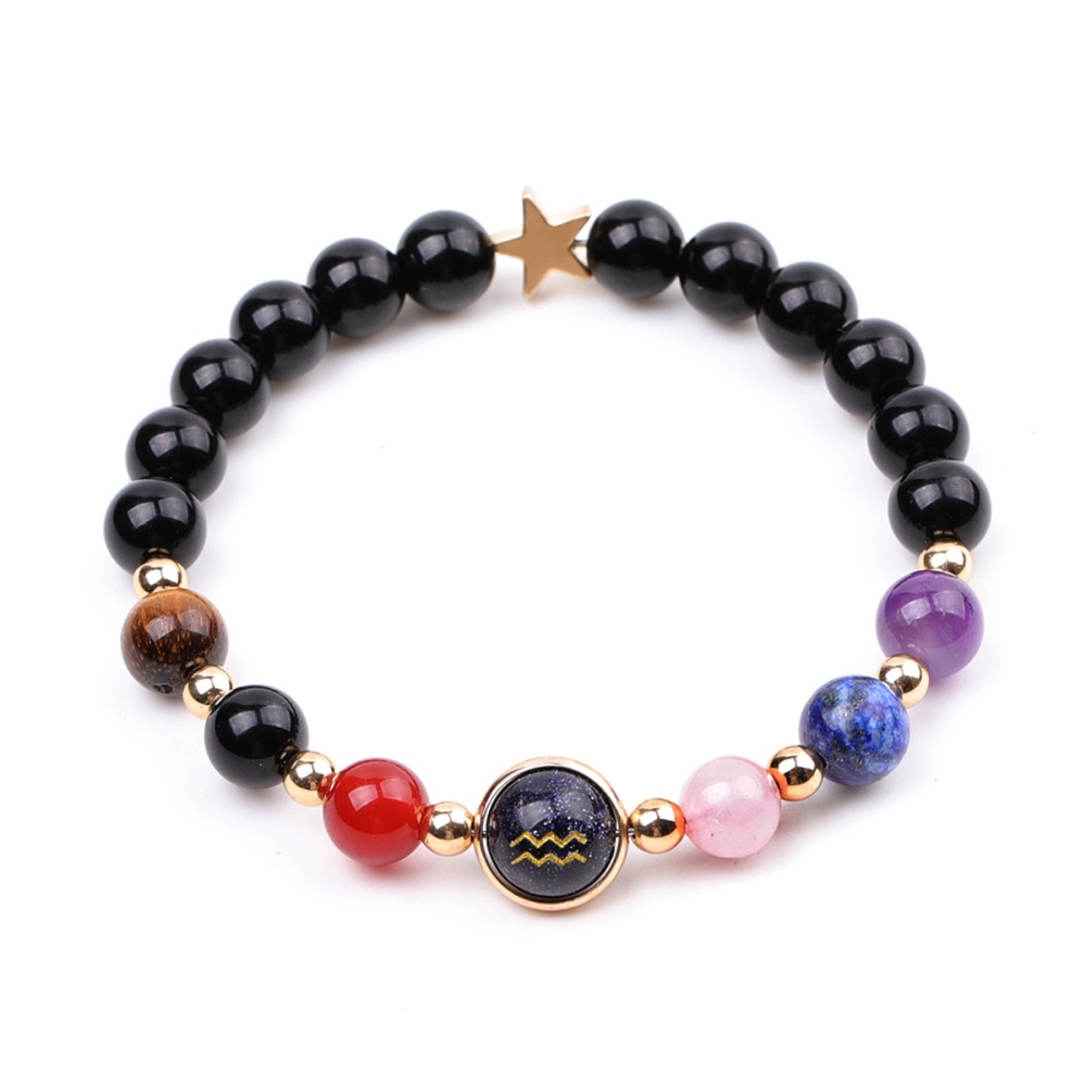 7 Chakra Stone Black Onyx Zodiac Bracelets for Women Men 12 Constellations Healing Crystal Stretch Bracelet Zodiac Sign Blue Goldstone Horoscope Spiritual Jewelry Birthday Gift