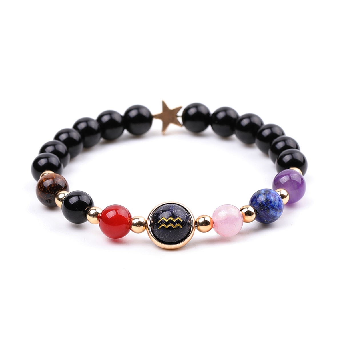 7 Chakra Stone Black Onyx Zodiac Bracelets for Women Men 12 Constellations Healing Crystal Stretch Bracelet Zodiac Sign Blue Goldstone Horoscope Spiritual Jewelry Birthday Gift