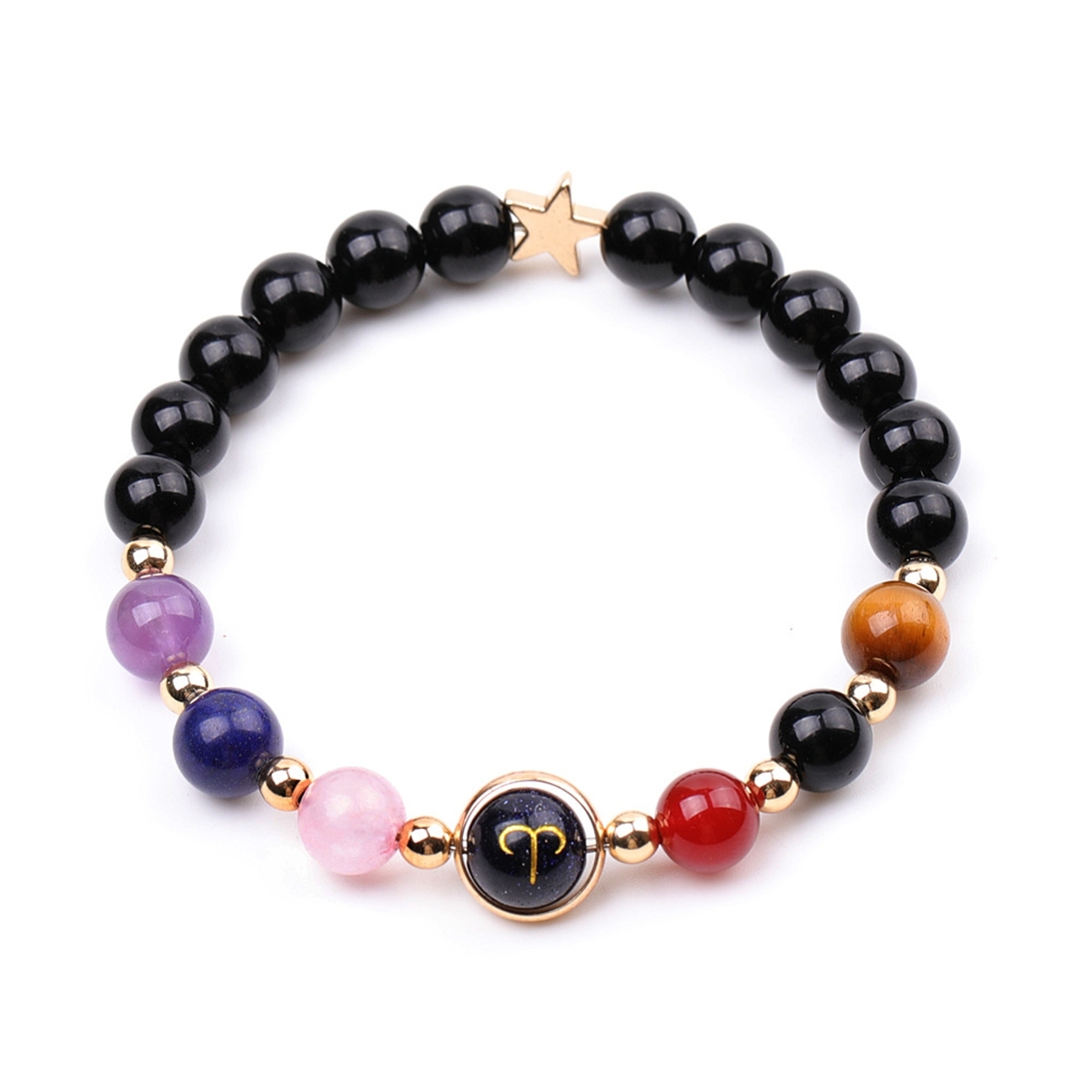 7 Chakra Stone Black Onyx Zodiac Bracelets for Women Men 12 Constellations Healing Crystal Stretch Bracelet Zodiac Sign Blue Goldstone Horoscope Spiritual Jewelry Birthday Gift