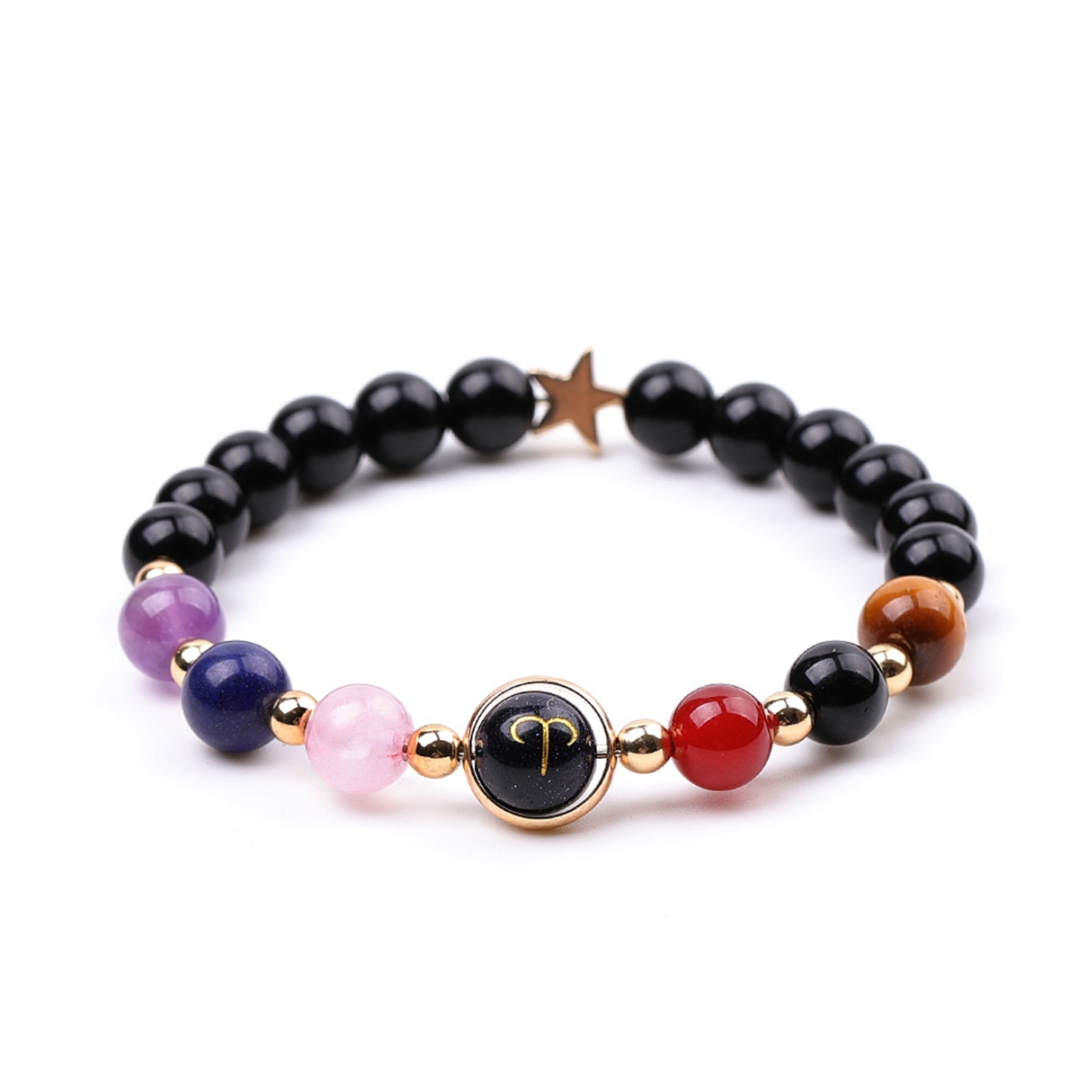 7 Chakra Stone Black Onyx Zodiac Bracelets for Women Men 12 Constellations Healing Crystal Stretch Bracelet Zodiac Sign Blue Goldstone Horoscope Spiritual Jewelry Birthday Gift