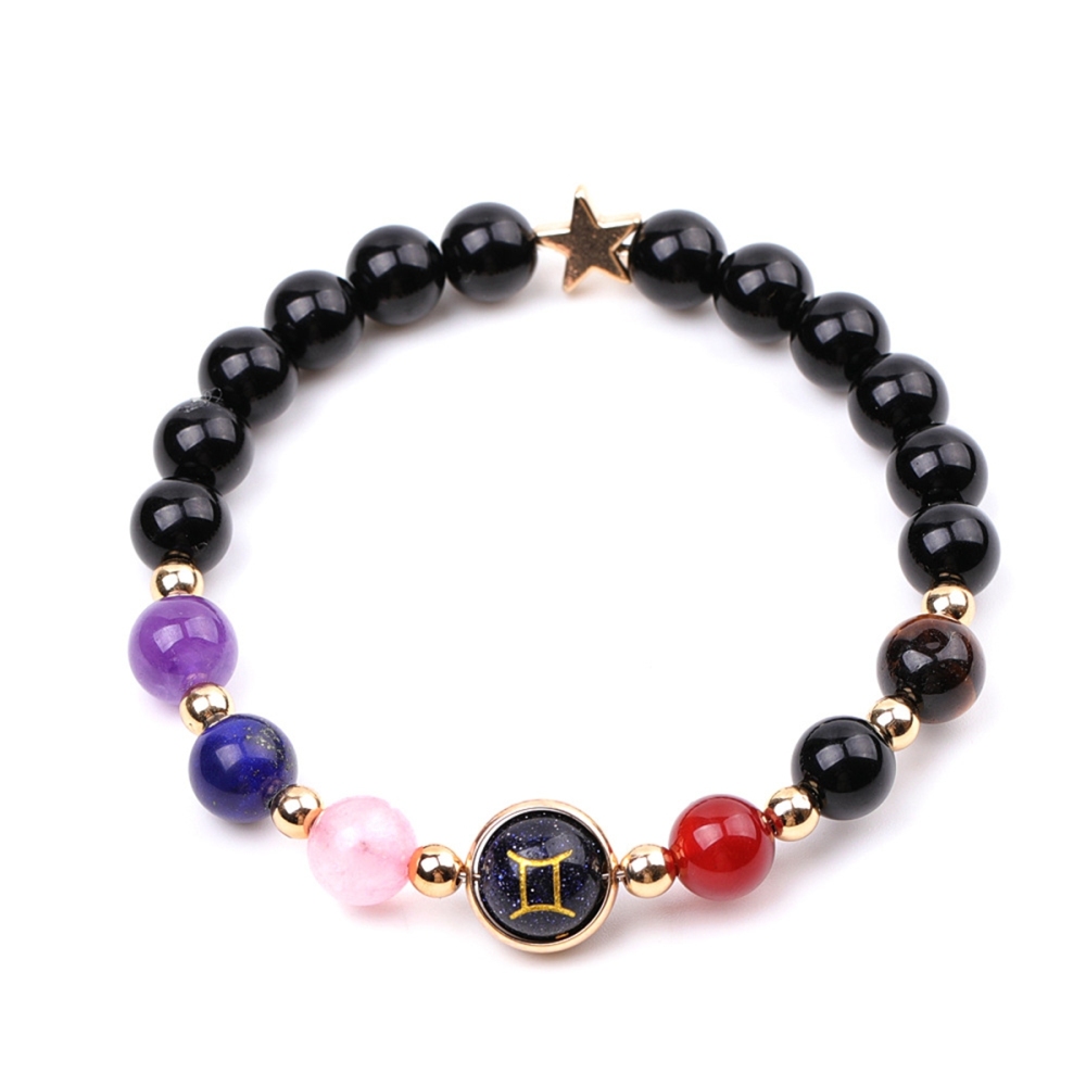 7 Chakra Stone Black Onyx Zodiac Bracelets for Women Men 12 Constellations Healing Crystal Stretch Bracelet Zodiac Sign Blue Goldstone Horoscope Spiritual Jewelry Birthday Gift