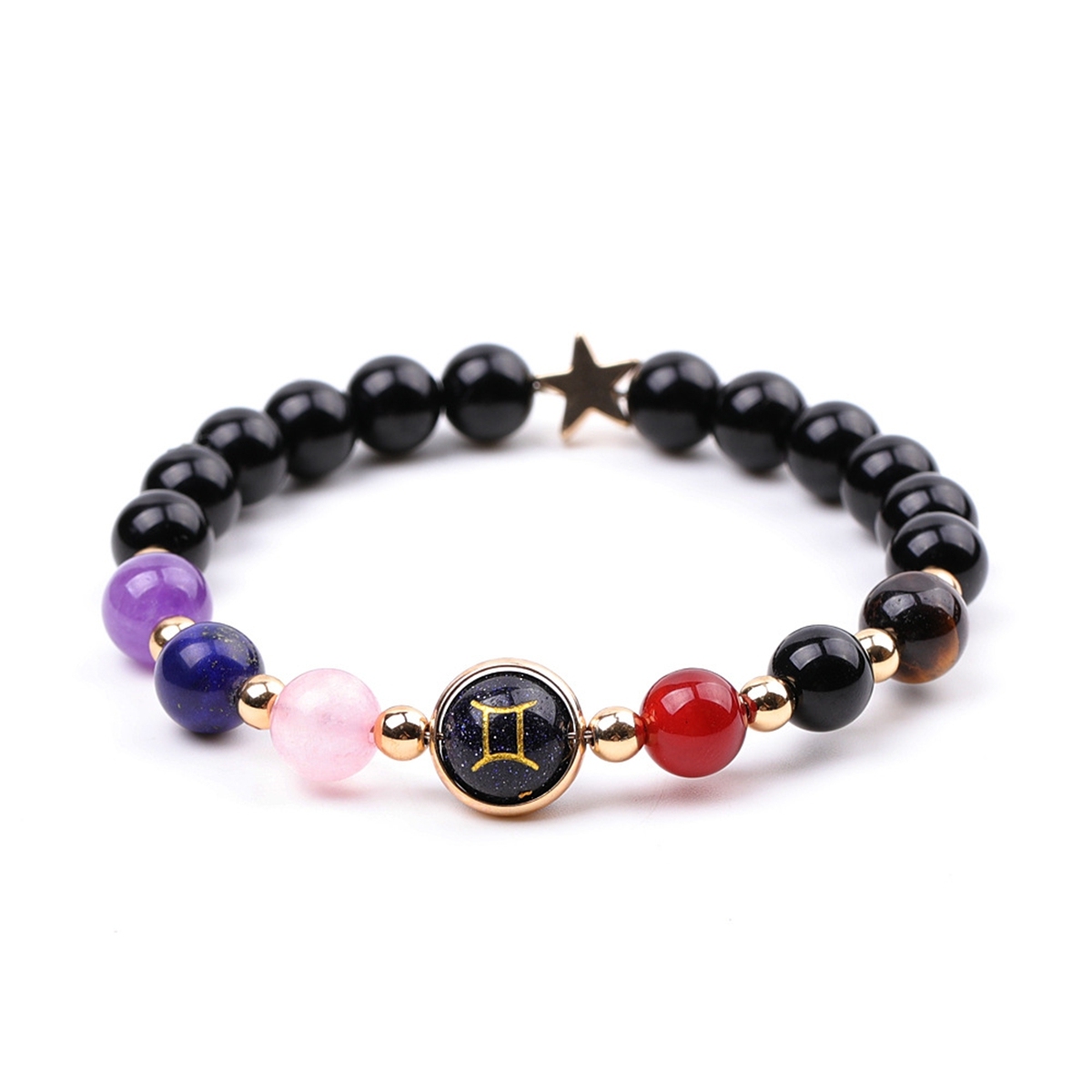 7 Chakra Stone Black Onyx Zodiac Bracelets for Women Men 12 Constellations Healing Crystal Stretch Bracelet Zodiac Sign Blue Goldstone Horoscope Spiritual Jewelry Birthday Gift