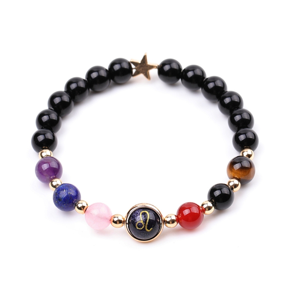 7 Chakra Stone Black Onyx Zodiac Bracelets for Women Men 12 Constellations Healing Crystal Stretch Bracelet Zodiac Sign Blue Goldstone Horoscope Spiritual Jewelry Birthday Gift