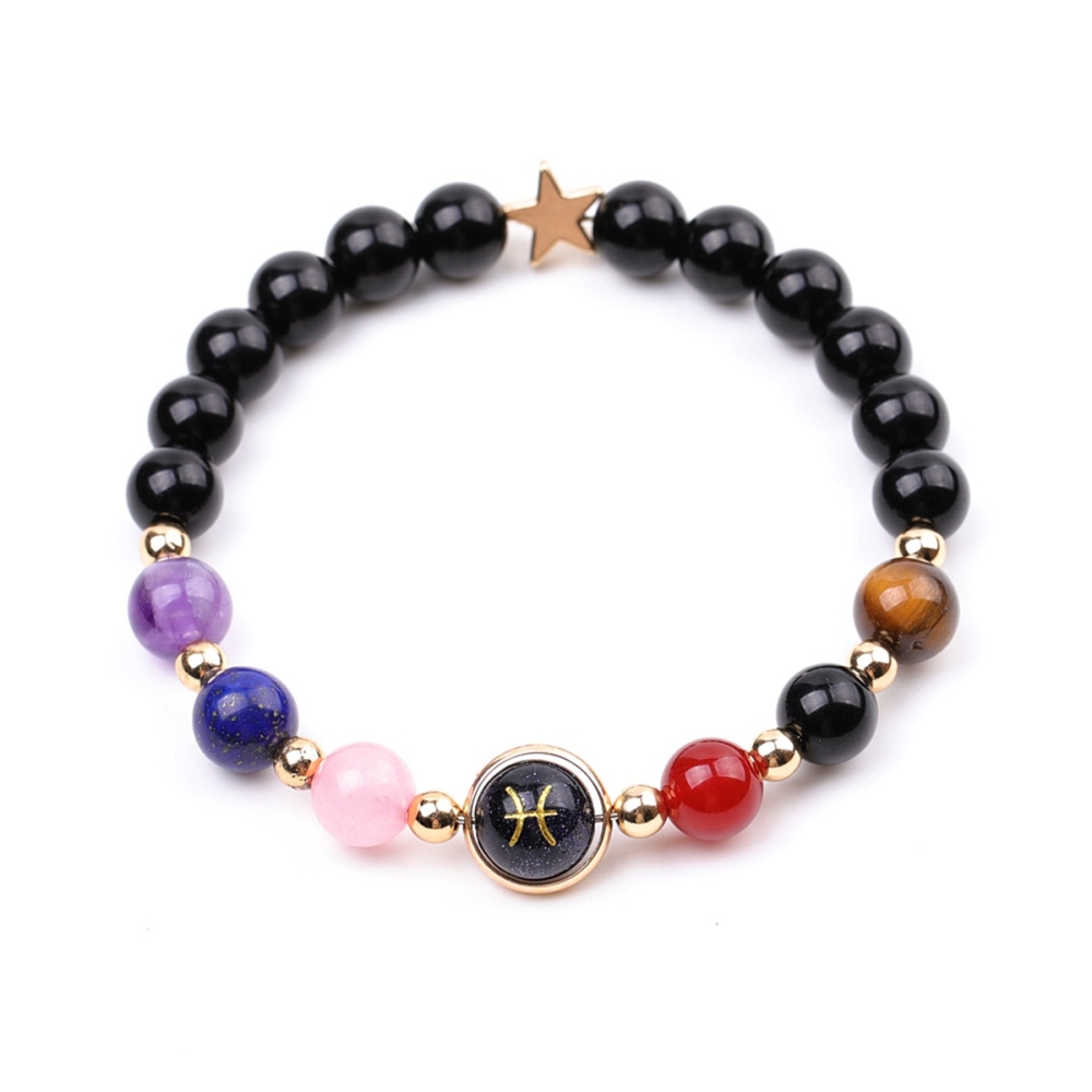 7 Chakra Stone Black Obsidian Zodiac Bracelets for Women Men 12 Constellations Healing Crystal Stretch Bracelet Zodiac Sign Blue Goldstone Horoscope Spiritual Jewelry Birthday Gift