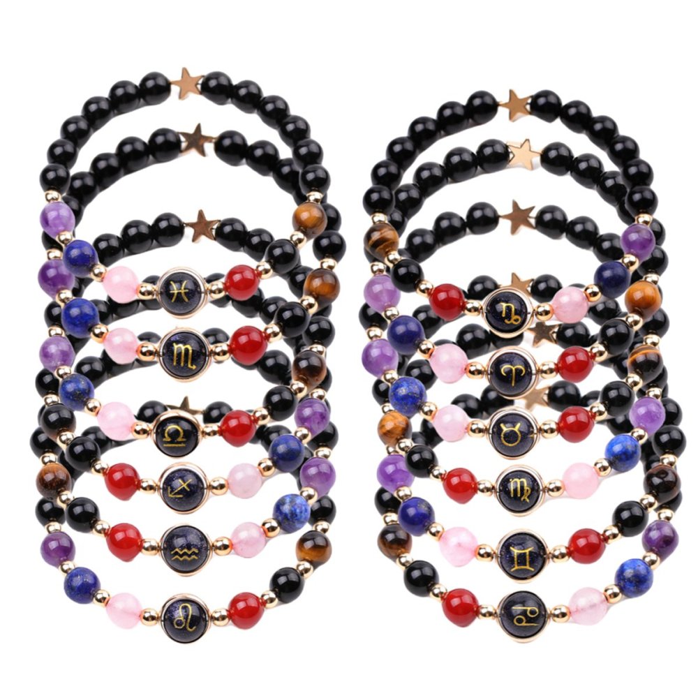 7 Chakra Stone Black Onyx Zodiac Bracelets for Women Men 12 Constellations Healing Crystal Stretch Bracelet Zodiac Sign Blue Goldstone Horoscope Spiritual Jewelry Birthday Gift