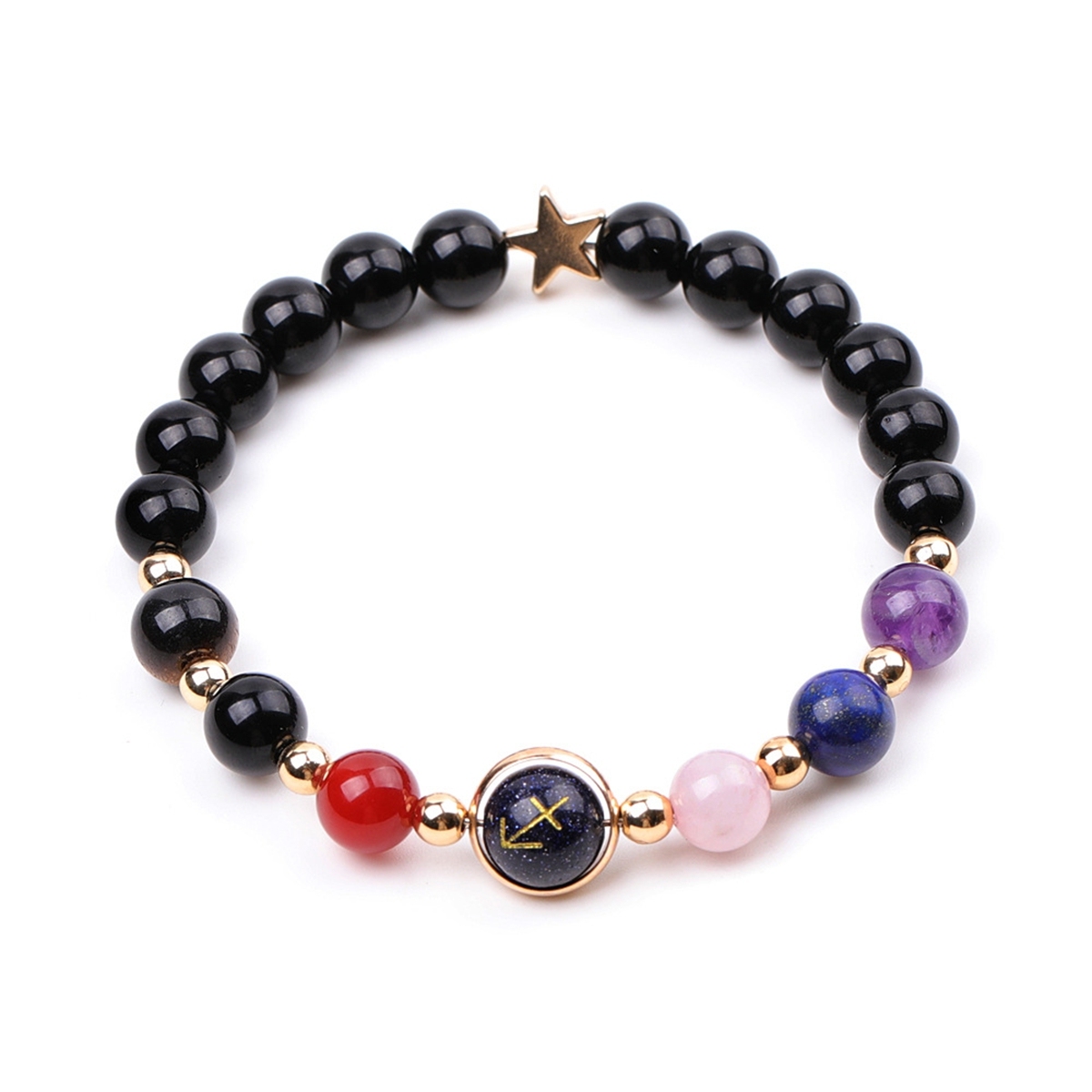 7 Chakra Stone Black Onyx Zodiac Bracelets for Women Men 12 Constellations Healing Crystal Stretch Bracelet Zodiac Sign Blue Goldstone Horoscope Spiritual Jewelry Birthday Gift