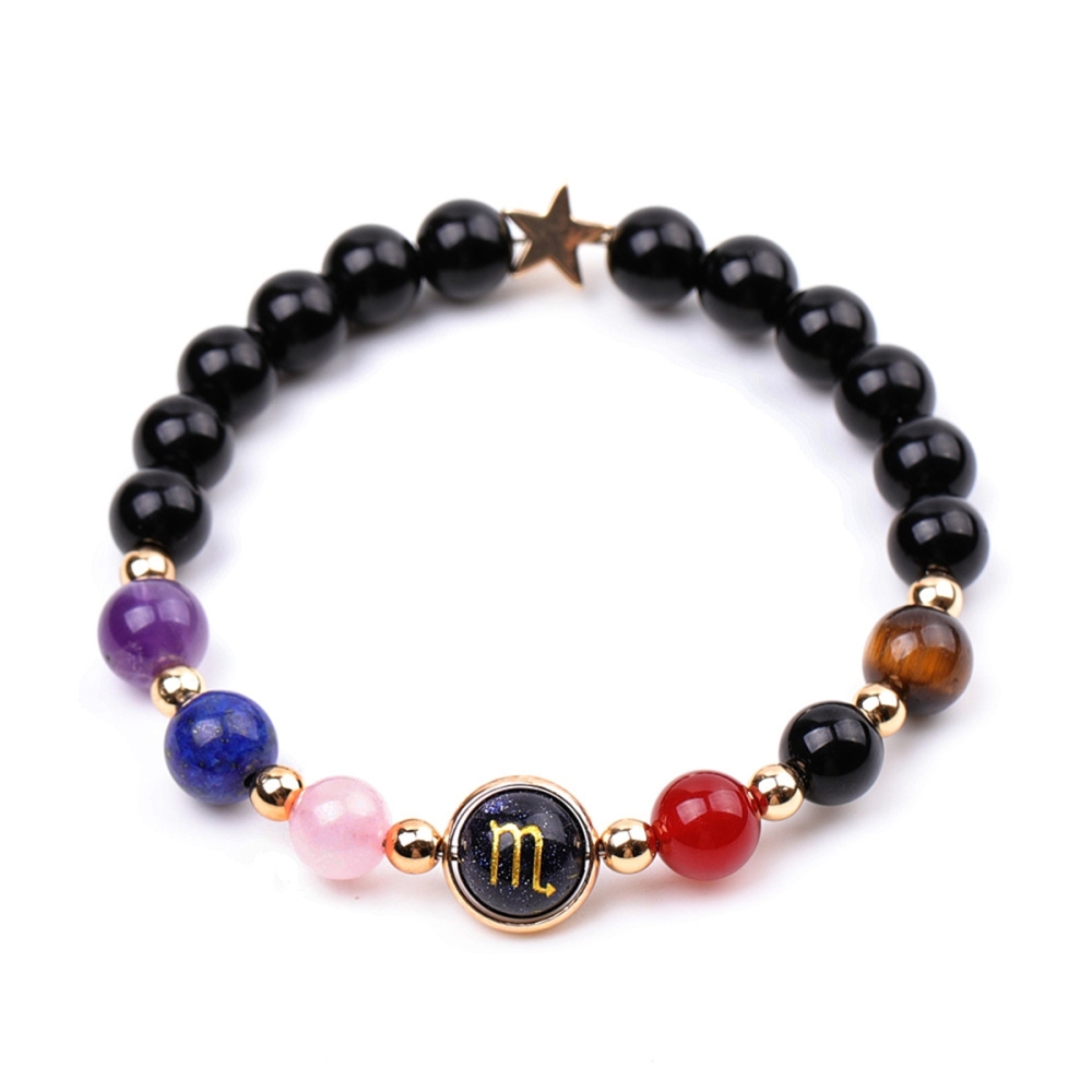 7 Chakra Stone Black Obsidian Zodiac Bracelets for Women Men 12 Constellations Healing Crystal Stretch Bracelet Zodiac Sign Blue Goldstone Horoscope Spiritual Jewelry Birthday Gift