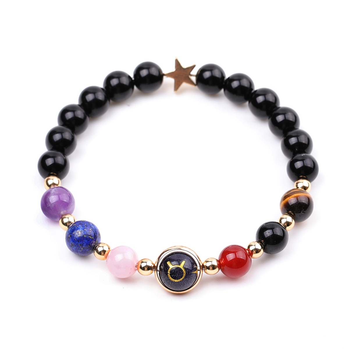 7 Chakra Stone Black Obsidian Zodiac Bracelets for Women Men 12 Constellations Healing Crystal Stretch Bracelet Zodiac Sign Blue Goldstone Horoscope Spiritual Jewelry Birthday Gift