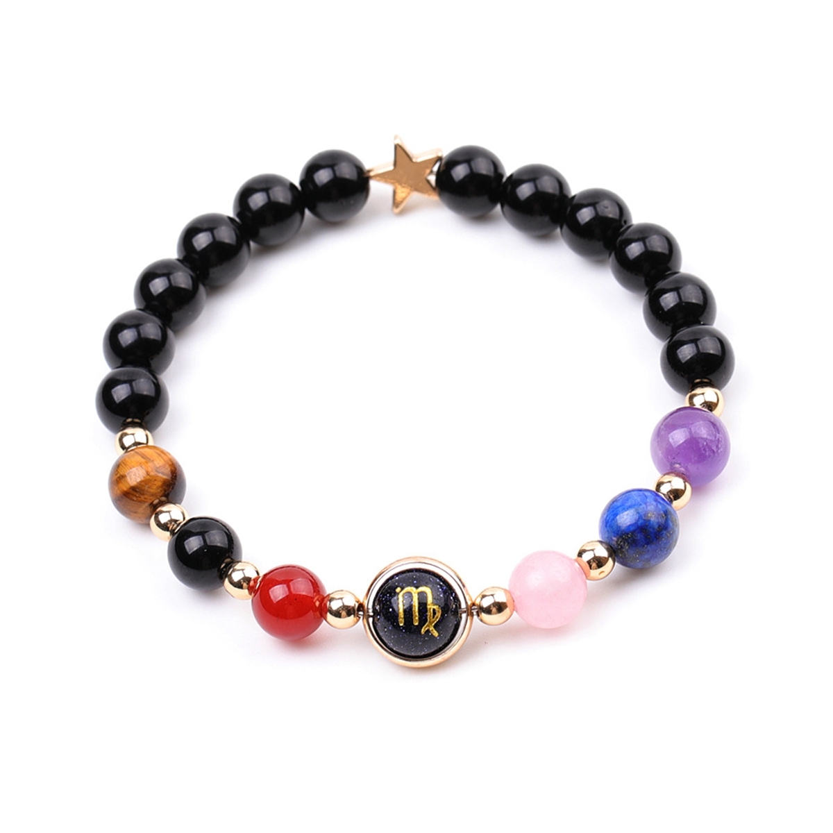 7 Chakra Stone Black Onyx Zodiac Bracelets for Women Men 12 Constellations Healing Crystal Stretch Bracelet Zodiac Sign Blue Goldstone Horoscope Spiritual Jewelry Birthday Gift