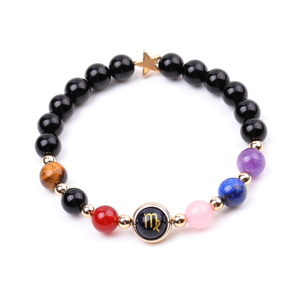 7 Chakra Stone Black Obsidian Zodiac Bracelets for Women Men 12 Constellations Healing Crystal Stretch Bracelet Zodiac Sign Blue Goldstone Horoscope Spiritual Jewelry Birthday Gift