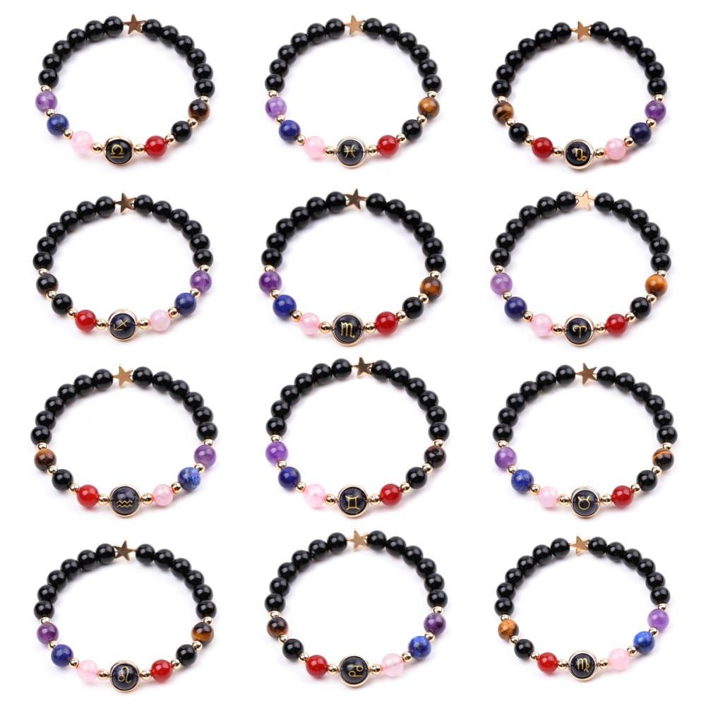 7 Chakra Stone Black Onyx Zodiac Bracelets for Women Men 12 Constellations Healing Crystal Stretch Bracelet Zodiac Sign Blue Goldstone Horoscope Spiritual Jewelry Birthday Gift