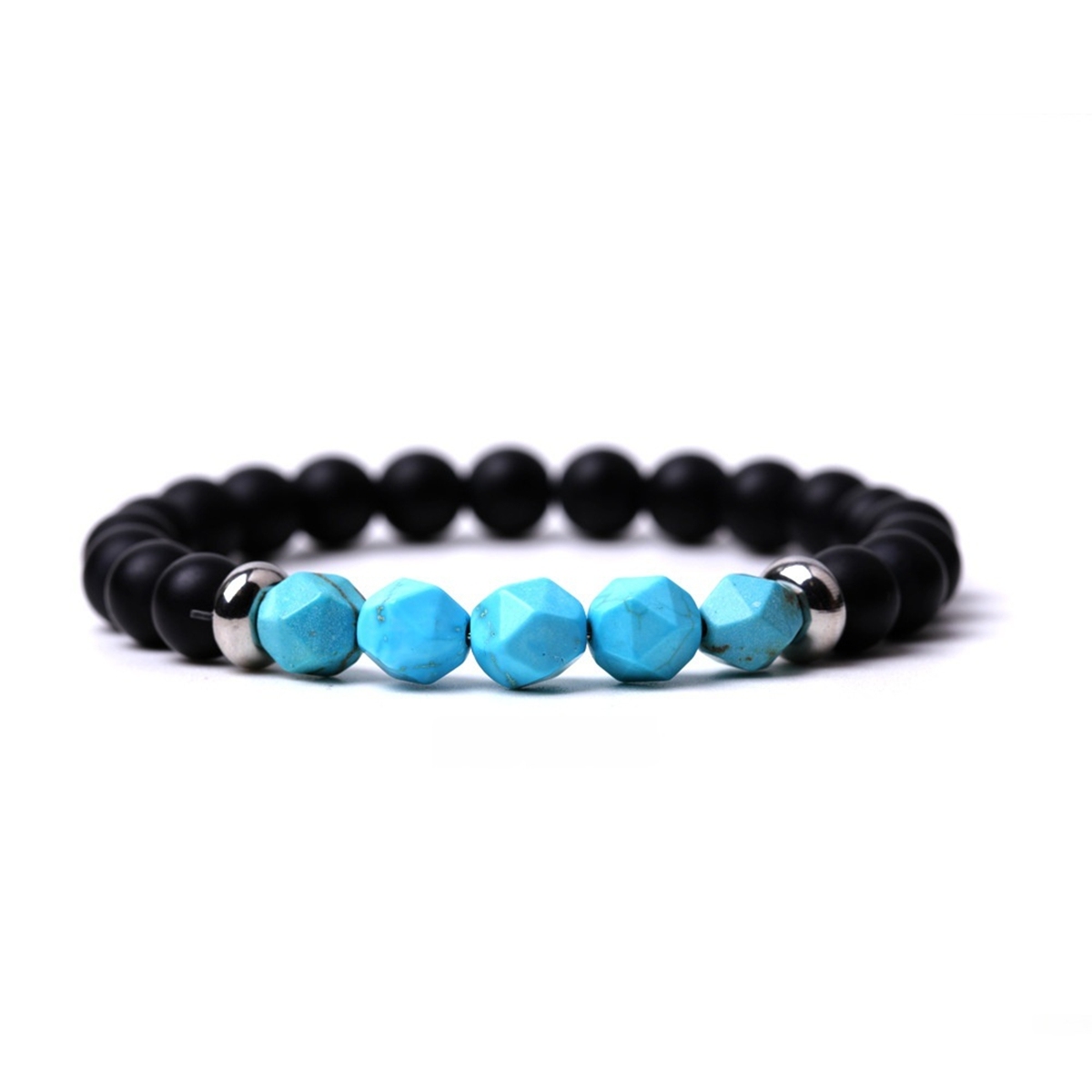 Facet Stone Beads 8MM  Matte Black Onyx Bracelets for Women Men