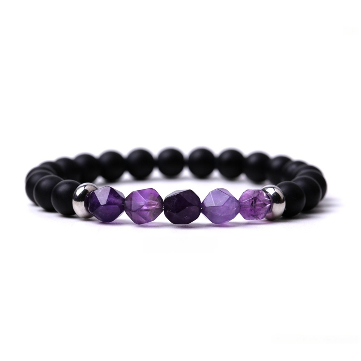 Facet Stone Beads 8MM  Matte Black Onyx Bracelets for Women Men