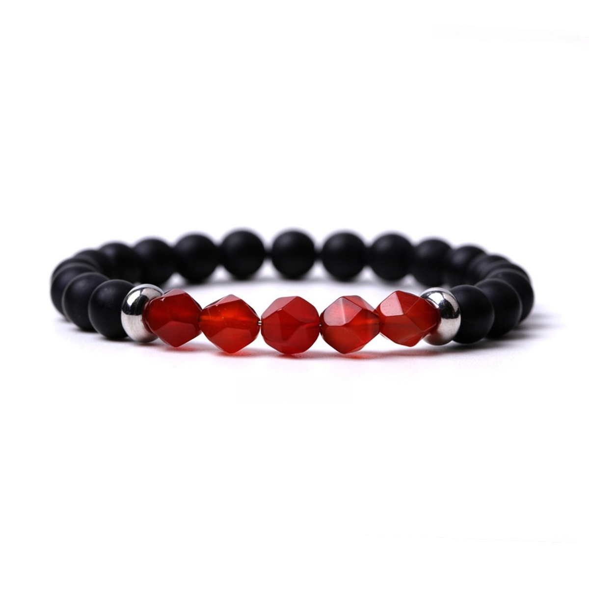 Facet Stone Beads 8MM  Matte Black Onyx Bracelets for Women Men