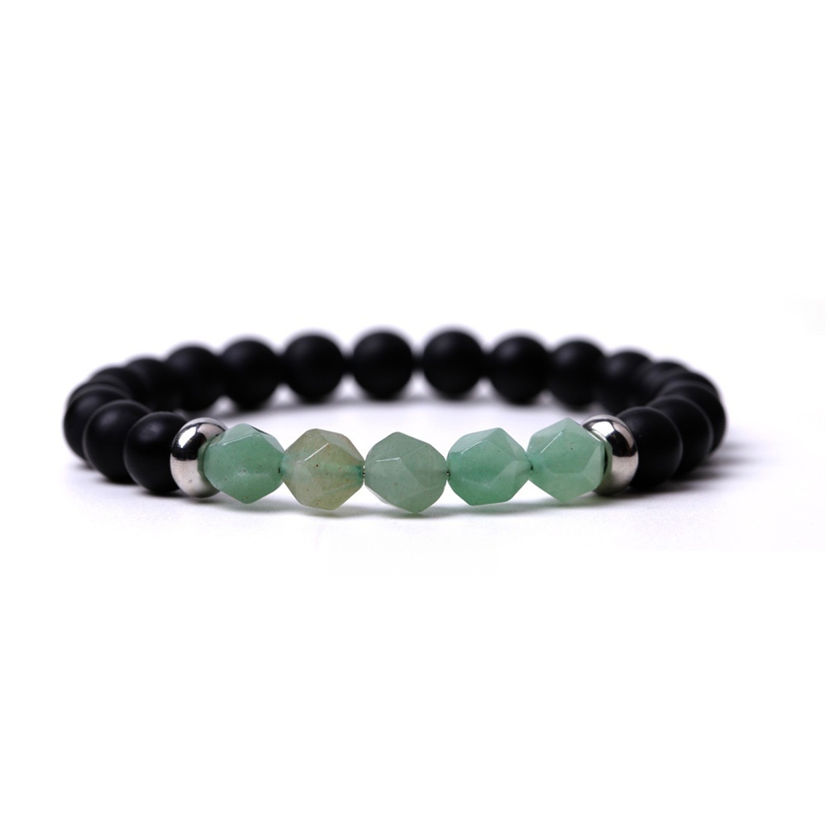 Facet Stone Beads 8MM  Matte Black Onyx Bracelets for Women Men