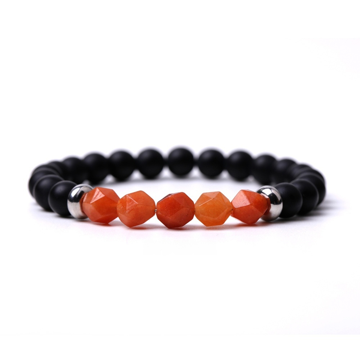 Facet Stone Beads 8MM  Matte Black Onyx Bracelets for Women Men