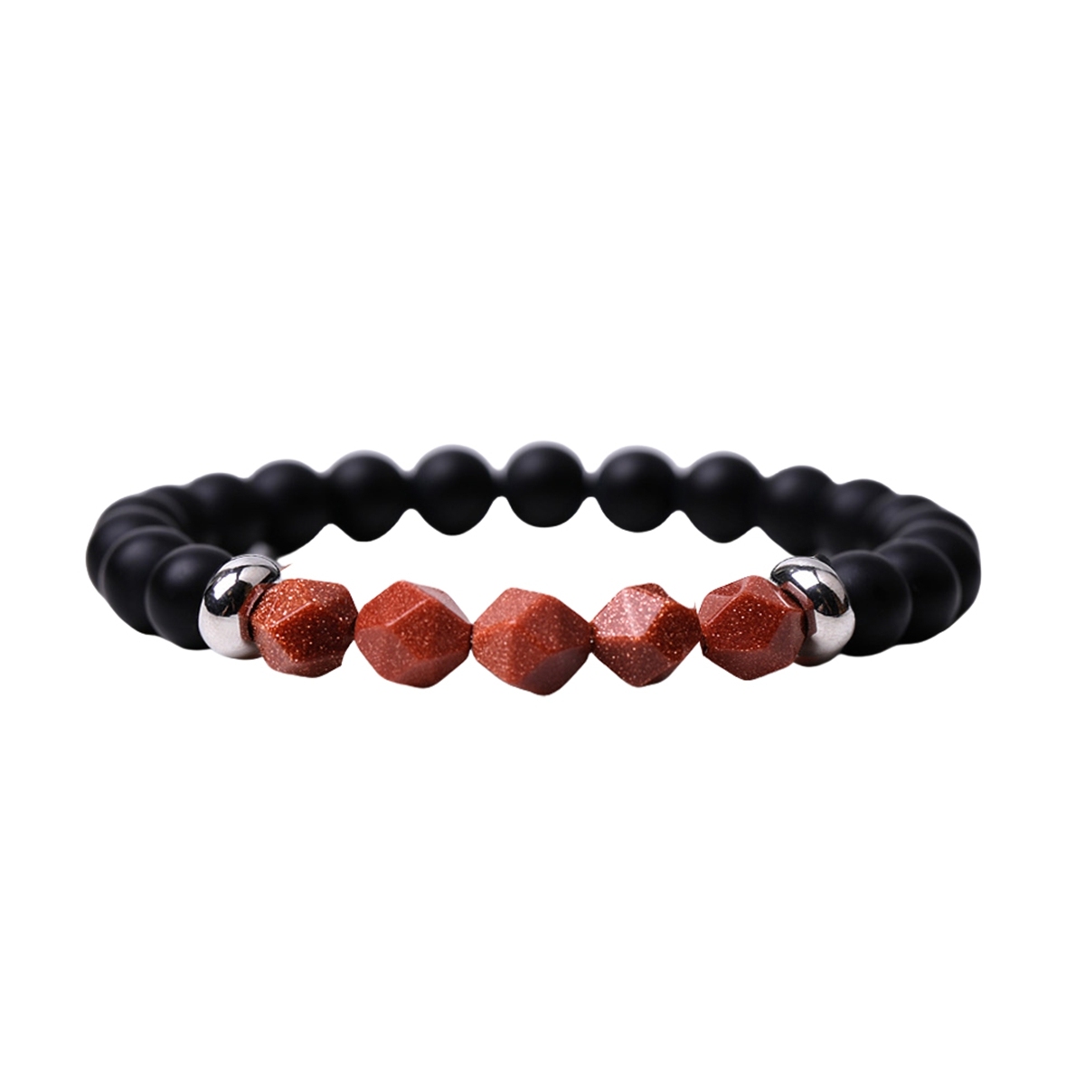 Facet Stone Beads 8MM  Matte Black Onyx Bracelets for Women Men