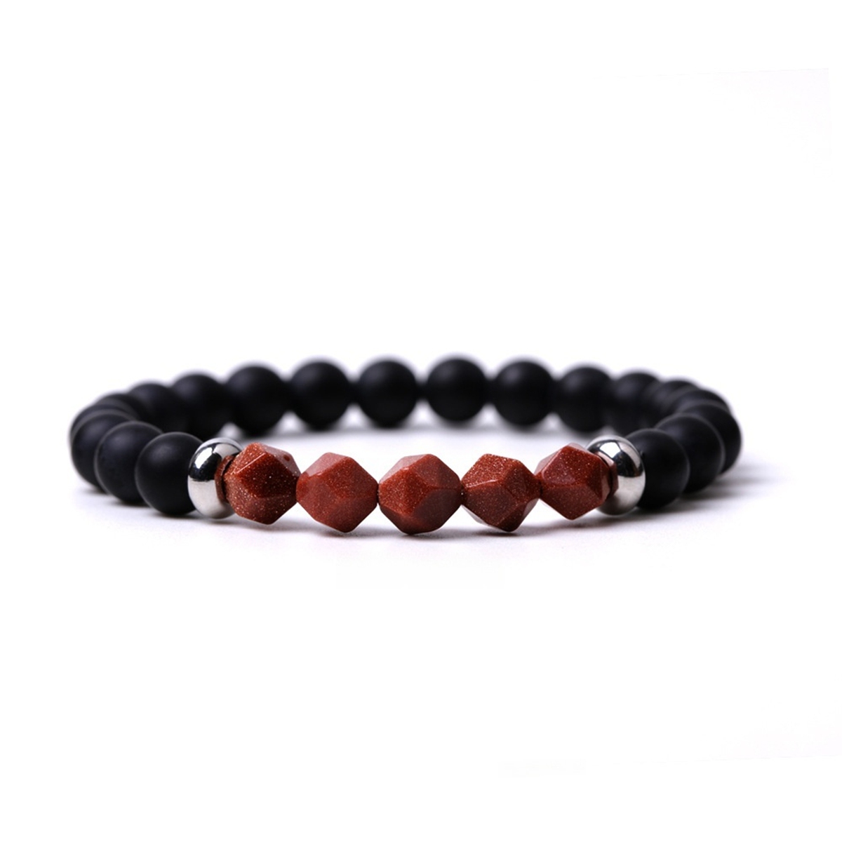 Facet Stone Beads 8MM  Matte Black Onyx Bracelets for Women Men