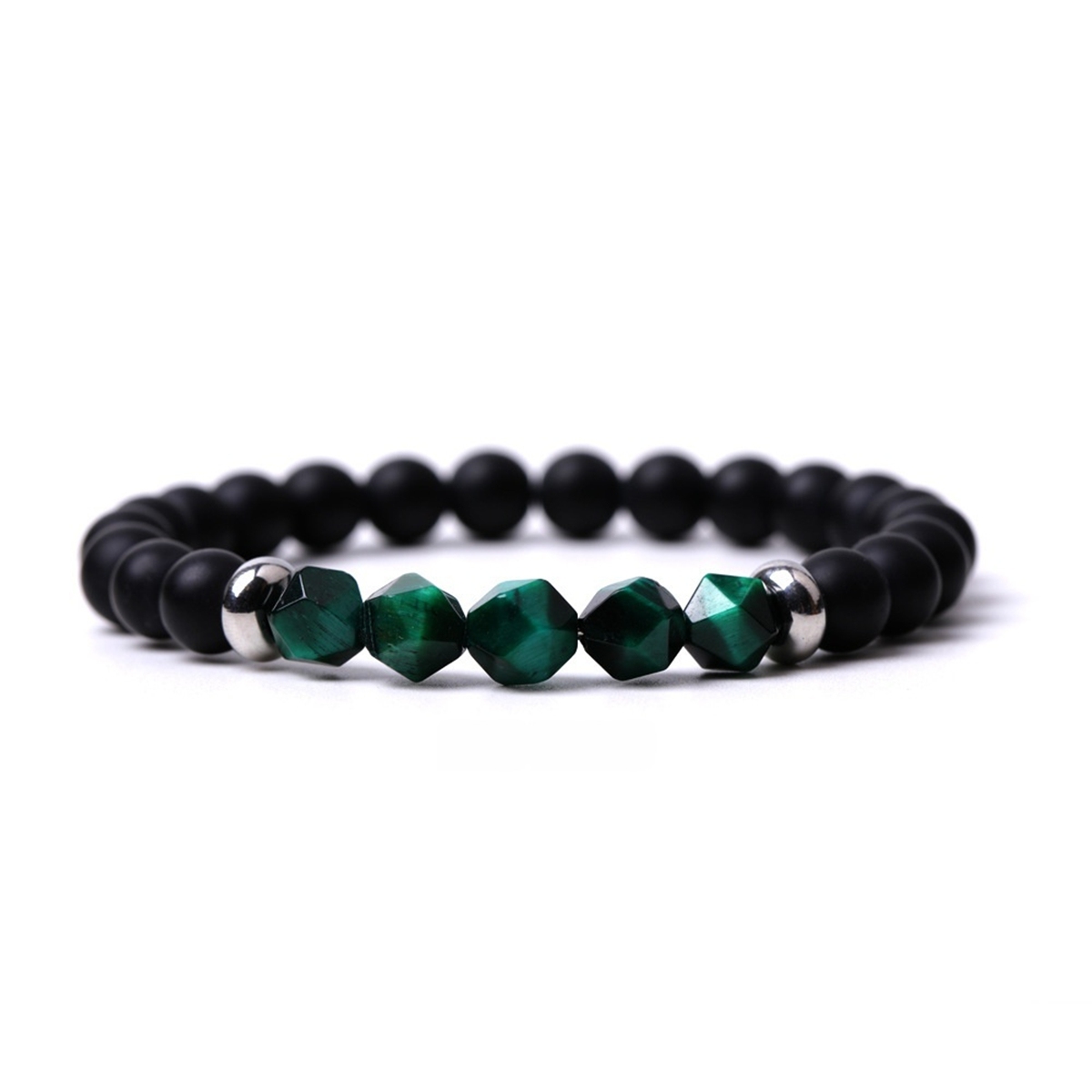 Facet Stone Beads 8MM  Matte Black Onyx Bracelets for Women Men