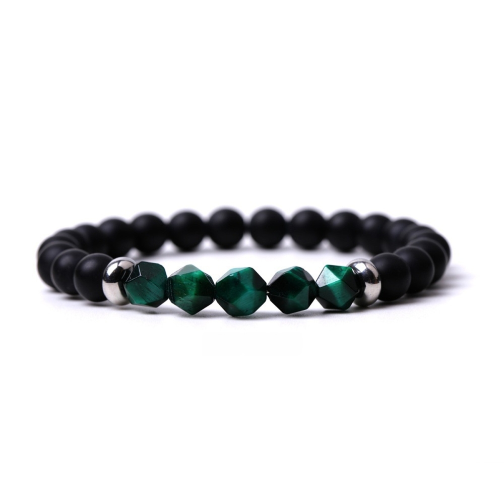 Facet Stone Beads 8MM  Matte Black Onyx Bracelets for Women Men