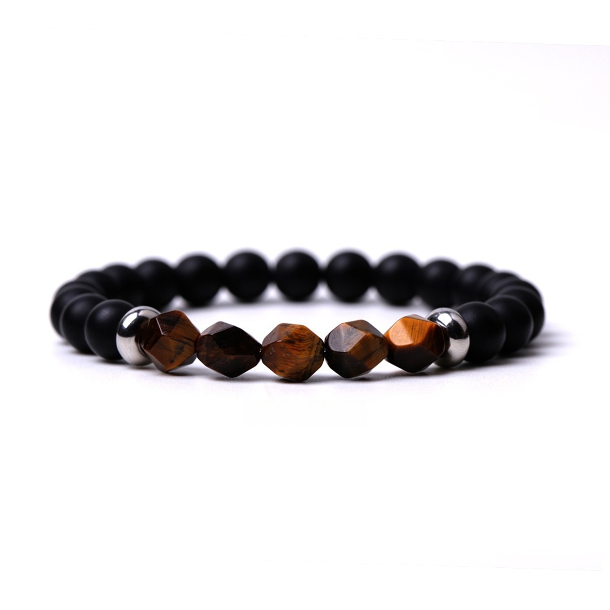 Facet Stone Beads 8MM  Matte Black Onyx Bracelets for Women Men