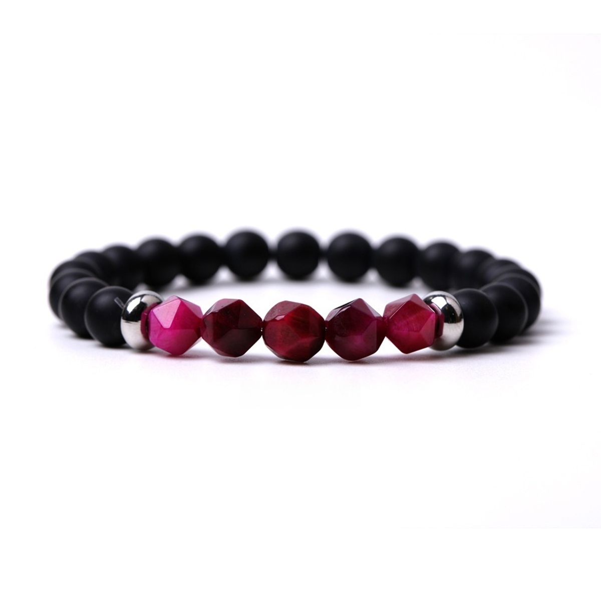 Facet Stone Beads 8MM  Matte Black Onyx Bracelets for Women Men